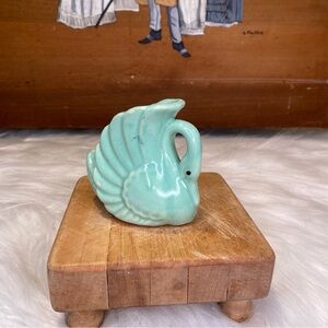 Vintage Mint Green USA Pottery Mini Swan Planter Decorative Object Mid Century